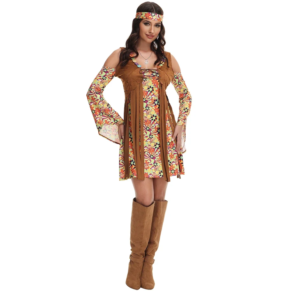 

60s 70s Rock Disco Hippie Show Cosplay Dress Halloween Retro Indian Tassels Tribe Princess Costume Performance Party Suit