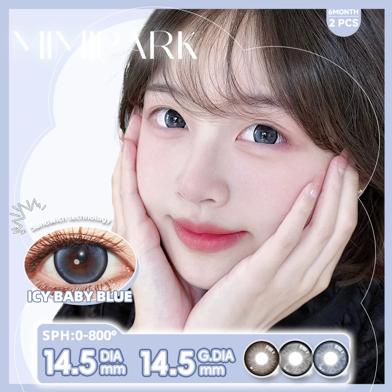MIMI PARK Lot de 2 lentilles de contact colorées demi-cercle grand diamètre brillantes haute hydratation pour cosplay et jeux de rôle, bleu glacial, 0 degré