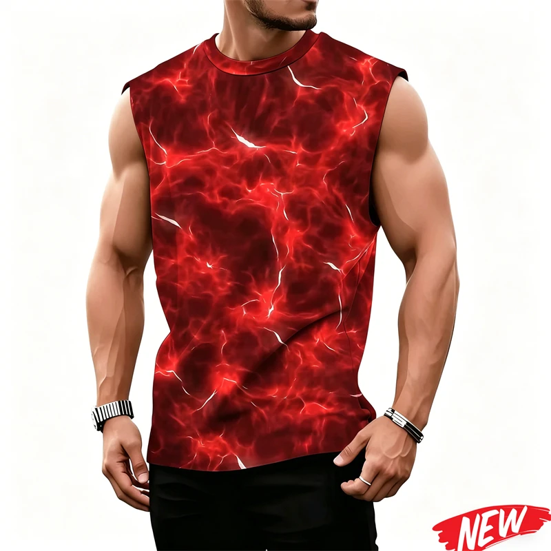Flashing Lightning Pattern Tank Top For Men Cool 3d Printing T Shirts Summer Casual Sleeveless Tees Street Loose Tank Tops