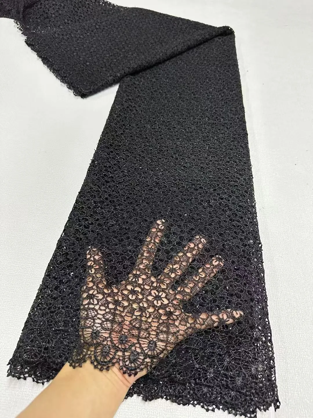 

African Guipure Cord Lace Fabric for Women, Nigerian Water Soluble Lace, Sewing Party Dresses, Black, High Quality, 2022