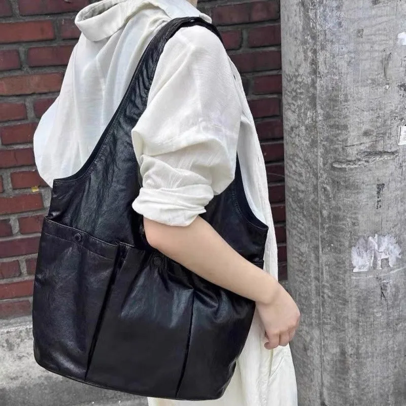 

Solid Color Multi-Pocket Handbag Women PU Leather Designer Luxury Shoulder Bags Ladies Large Capacity Harajuku Underarm Tote Bag