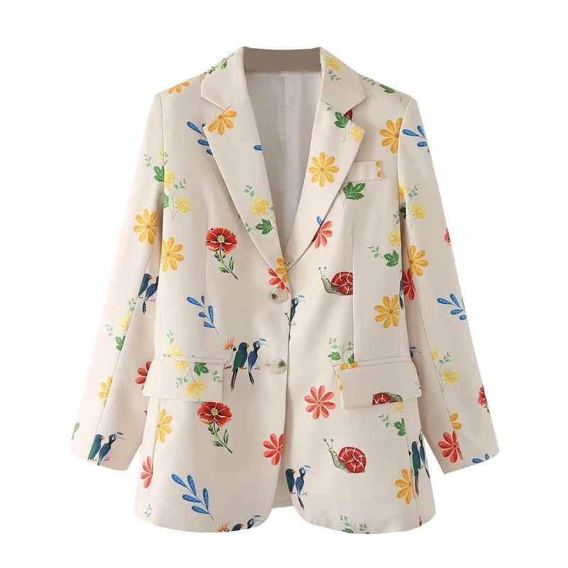 2024 New Women's Floral Print Buckle Suit Jacket