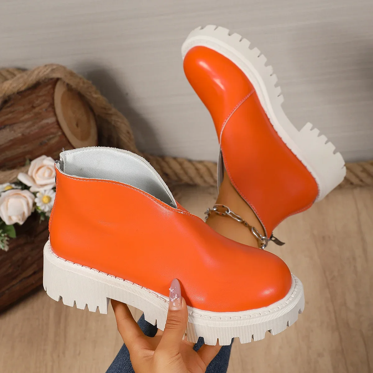 Winter-Damenstiefel mit mittelhohem Absatz, rutschfester Sohle und Reißverschluss hinten, modische High-Top-Schuhe, bequeme Outdoor-Sportschuhe. – Detail 22