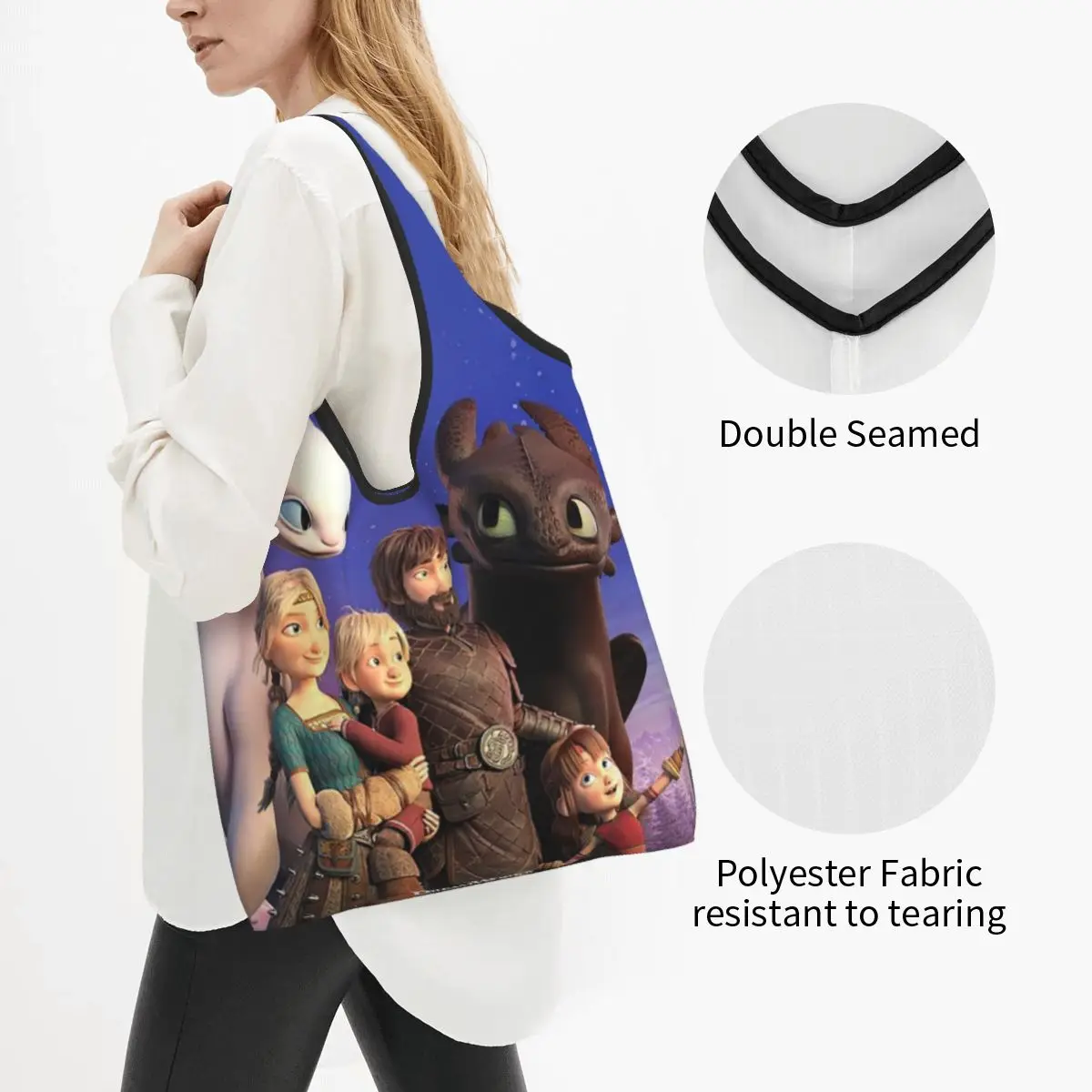 How To Train Your Dragon Portable Tote Shopping Bags Foldable Shopper Bag Grocery Handbag Shoulder Bag