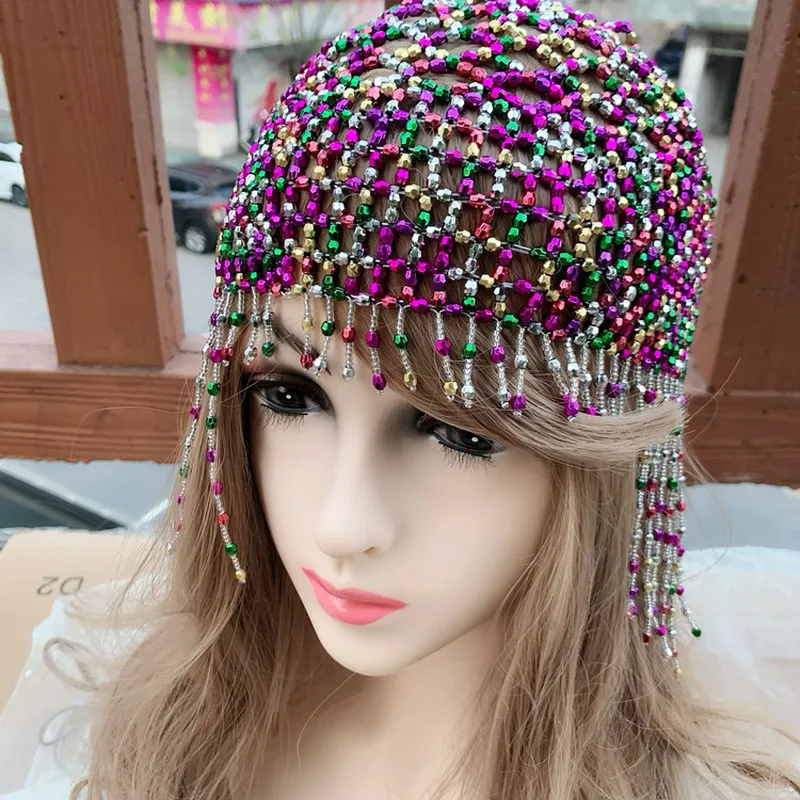 Women\'s Belly Dance Hat Handmade Beaded Tassel Headdress  Party Head Chain