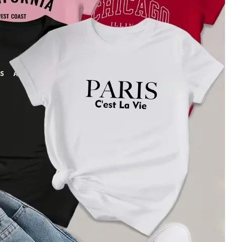 تي شيرتات نسائية مطبوعة بتصميم حروف لوس أنجلوس باريس قابلة للتنفس ومريحة للربيع والخريف والشتاء ملابس علوية غير رسمية #1