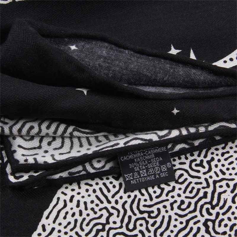 POBING Silk Cashmere Scarf Women Hand Rolled Shawls Moon Print Square Scarves Wraps Lady Bandana Big Hijabs Female Foulards