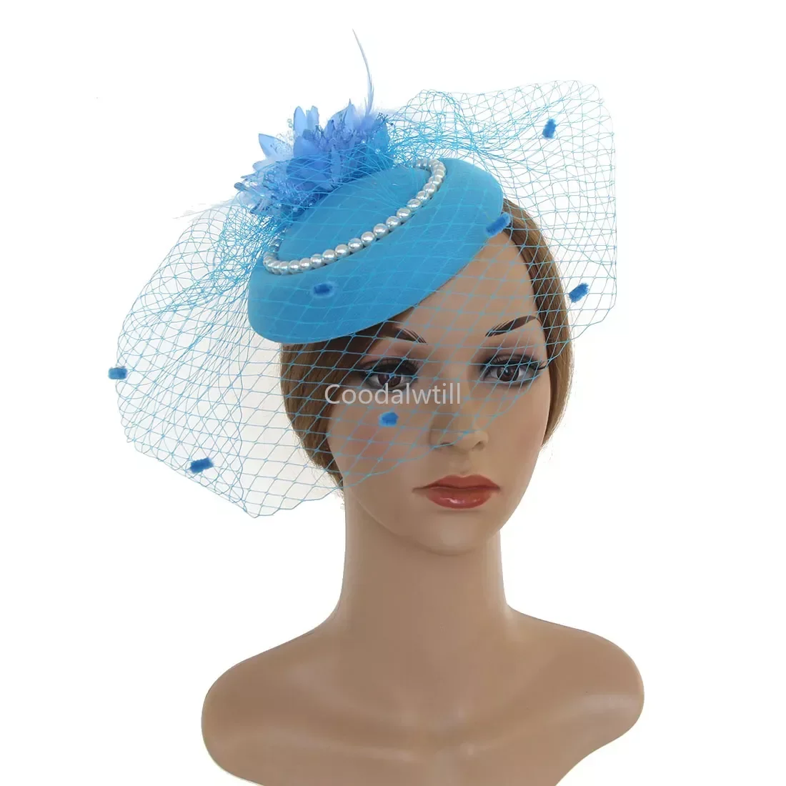 Wedding Veil Top Fascinator Hat Clip Feather Pearls Pillbox Cap Party Church Photography Chapeau Femme Party Hair Accessories