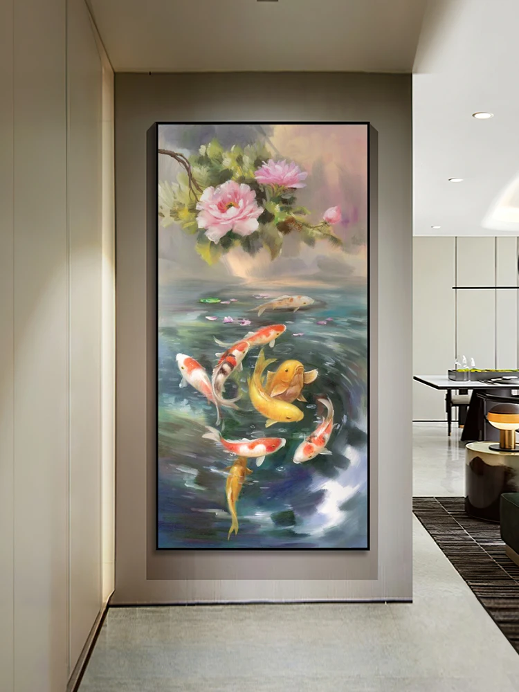 highmax Abstract Gold Fish Art Posters Colorful Flowers Fish Lake Scenery Oil Painting Picture Canvas Wall Art Decor Home Office