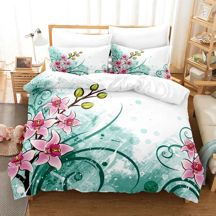 Flower Duvet Cover Set For Girls Women Bedroom Decor 3d Digital Print Polyester Comforter Cover Quilt Cover King Queen Full Size