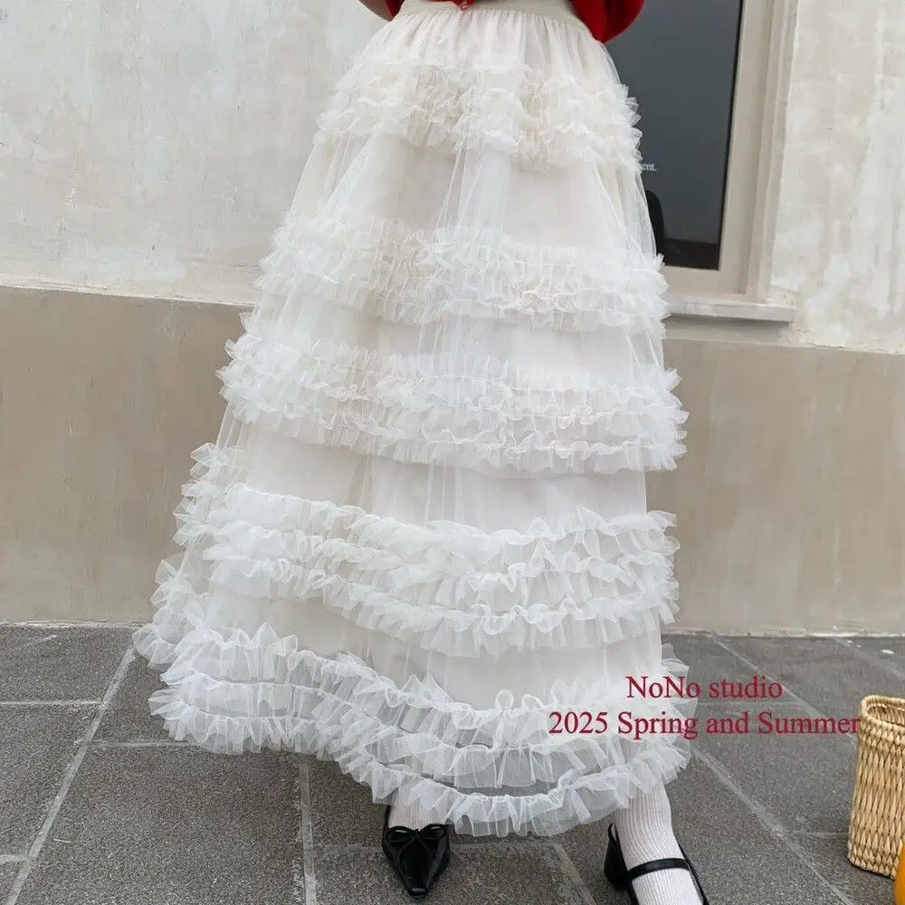 

Korean Sle Layered Cake Skirt Women's Spring Lazy Aosphere Long Skirt Me Splicing f Skirt Multi Layered Wear Polyest...