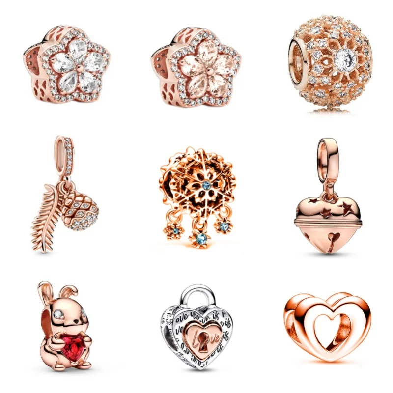 Rose Gold Pated Rabbit Star Pendant Alloy Large Hole Charm Beads For Pandora DIY Bracelet Necklace Jewelry Accessories Gifts ﻿