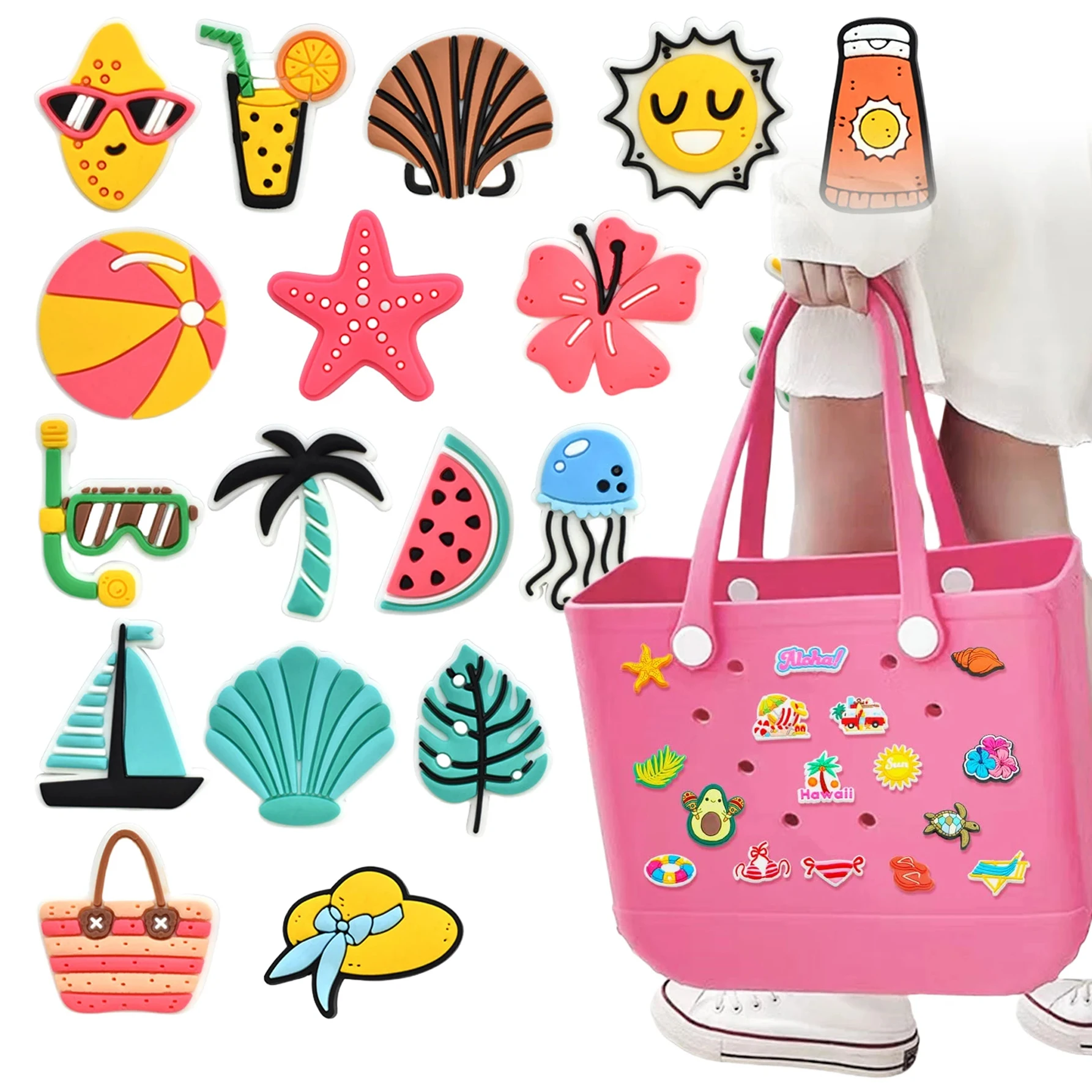 18pcs Lovely Bogg Bags Accessories Rubber Summer Decoration Women Beach Bag Tote Handbag Random Pairing Decorative Buckles Inser