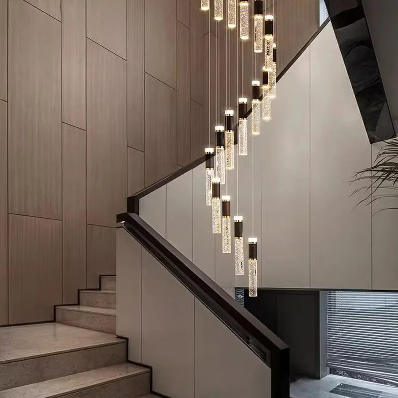 Villa Staircase Pendant Light With Suspended Ceiling Double-height Staircase Room With Crystal Lamps, Loft-style Crystal Pendant