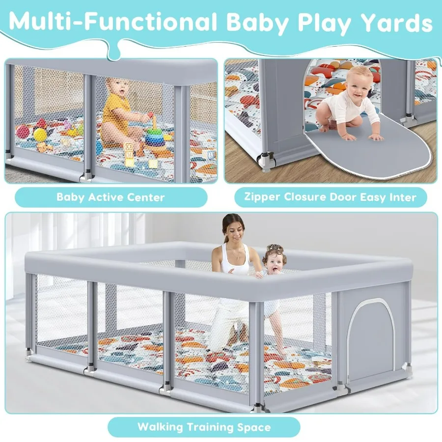 74 × 50 روضة أطفال كبيرة للاستخدام الداخلي والخارجي، ساحة لعب آمنة قوية مع تصميم شبكي ناعم قابل للتنفس ومضاد للسقوط، مثالي f #6