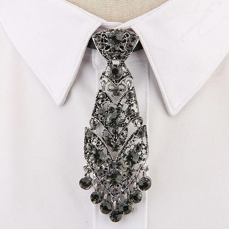 Elegant Rhinestone Shirt Tie Fashion Crystal Fake Collar For Men Lapel Blouse Top Women Clothes Accessory Detachable Collar Tie