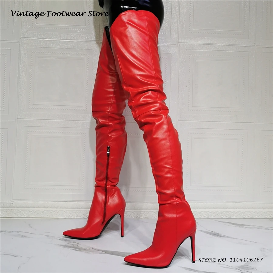 Concise Metallic Leather Thigh-high Boots Sexy Pointed Toe Thin Heels Party Shoes Women's Spring Autumn Over-the-knee Boots - view 5