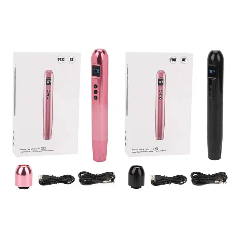 Roze/Zwarte Lagere Ruis Elektrische Draadloze Pmu Microblading Pen Wenkbrauw Tattoo Permanente Make-Up Wenkbrauw Lippen Eyeliner Machine Pen