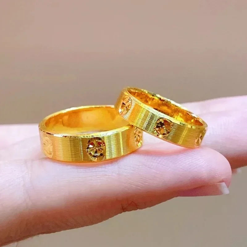 

9999 24K Real Gold CNC Diamond Ring Closed Solid Ring Plain Ring Men's and Women's Confession Ring Gold Rings Couple Lovers