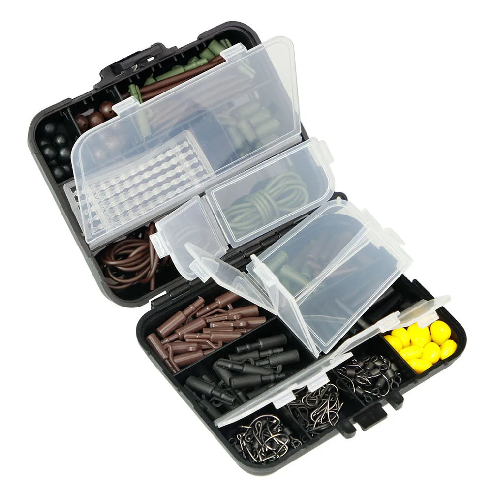 272Pcs Carp Fishing Terminal Tackle Kit Beads Snap Swivel Anti Tangle Sleeves Connector Tip Tube Positioner Carp Hooks With Box