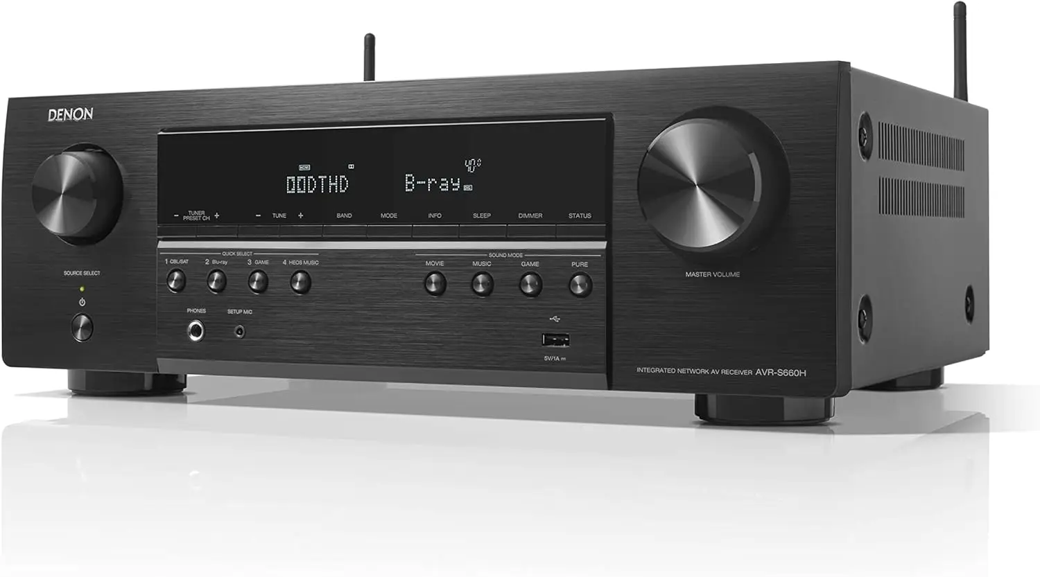 5.2 Ch AVR - 75 W/Ch, Advanced 8K Upscaling, 3D Audio - Dolby TrueHD, DTS:HD Master & More, Wireless, Built-in HEOS