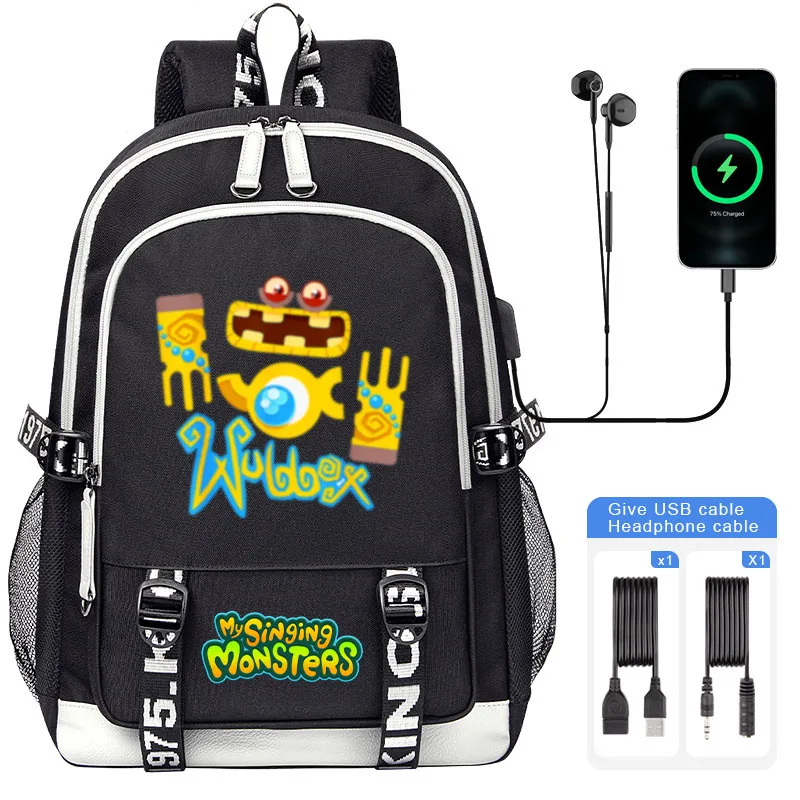 New My Singing Monsters Wubbox Lids Backpack NEW USB Boy School bag Large Capacity Teenage Children Students Schoolbag