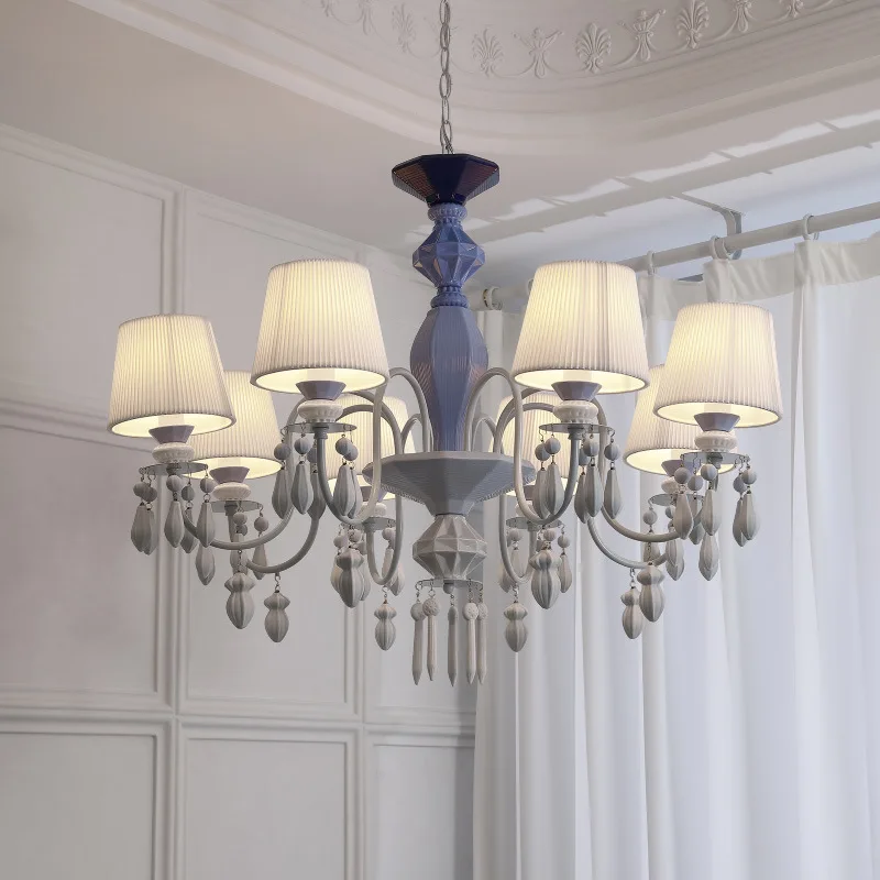 

European Iron Cloth Lampshade Ceiling Chandeliers with A High-end Feel Retro Living Room Decoration Hanging Lights Restaurant