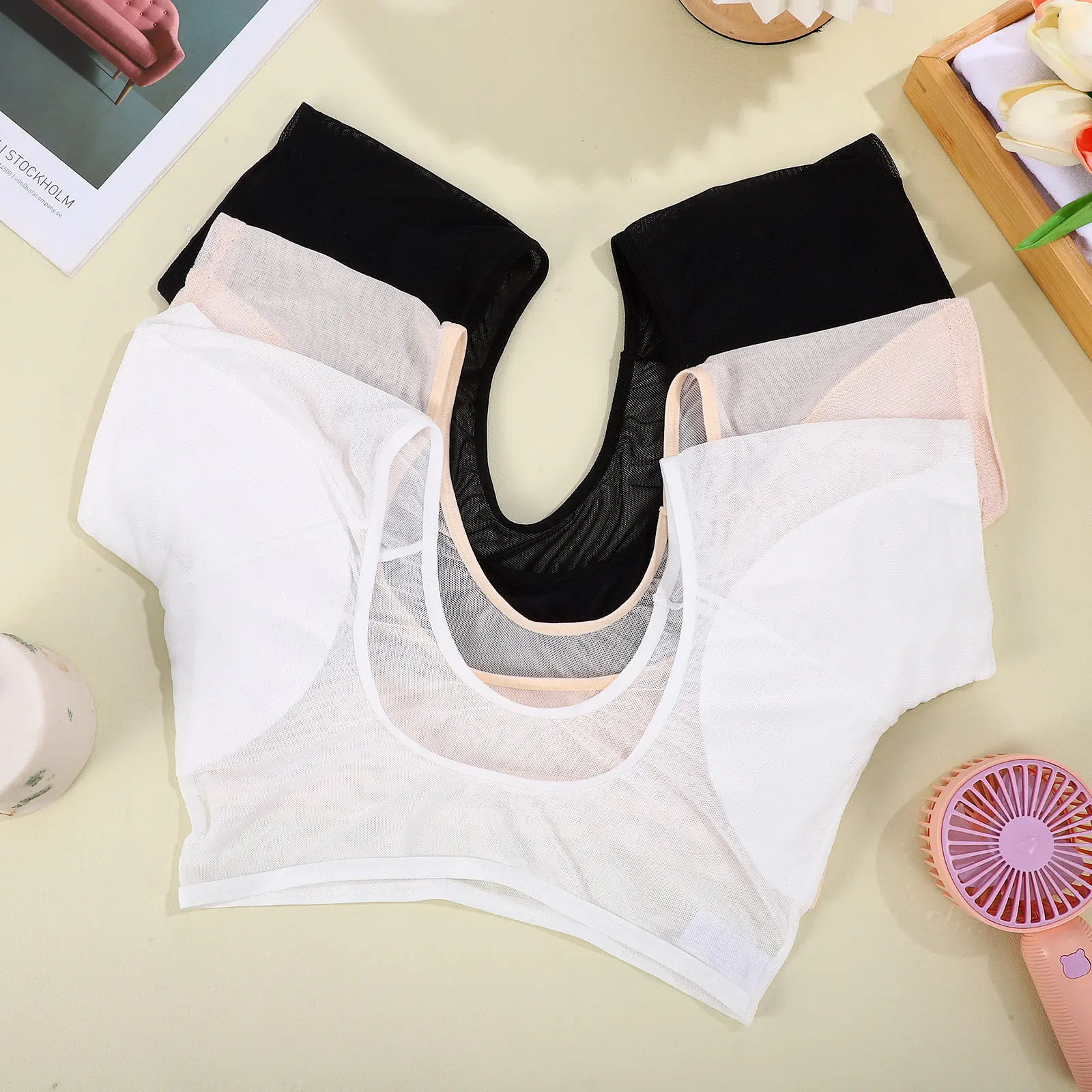 

Ultra Thin Washable Sweat Vest 3pcs Transparent Mesh Underarm Sweat Pads for Women Breathable Armpit Sweat Protector Daily Wear