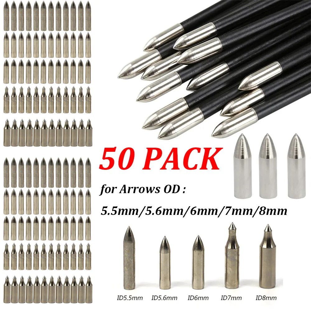 

Наконечники для стрел Archery, 50 шт., клеевые, для стрельбы по мишеням | Стекловолоконные/карбоновые стрелы для лука, подходят для древесных наконечников диаметром 5,6/5,5/6/7/8 мм