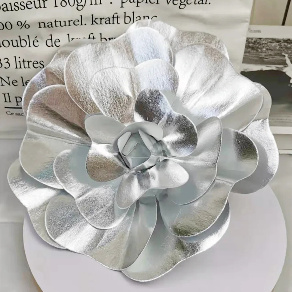 20CM Exaggeration Big Flowers Brooch Golden Cyberpunk Silvery for Women HUANZHI 2024 NEW Wedding Badge Charm Pin