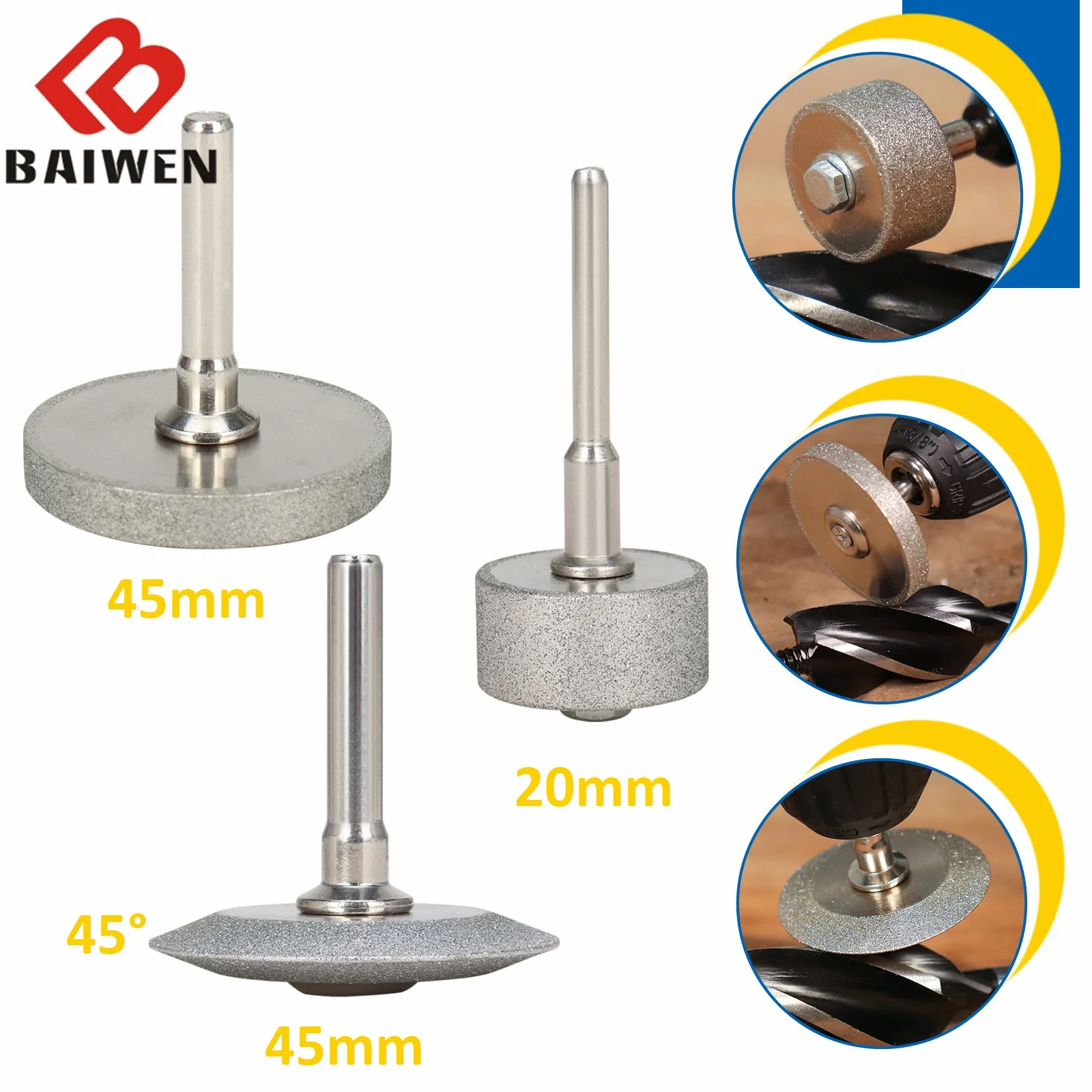 

20mm 45mm Mini Diamond Grinding Wheel with Mounting Mandrel For for Drill Die Grinder Metal Tungsten Steel/Wire