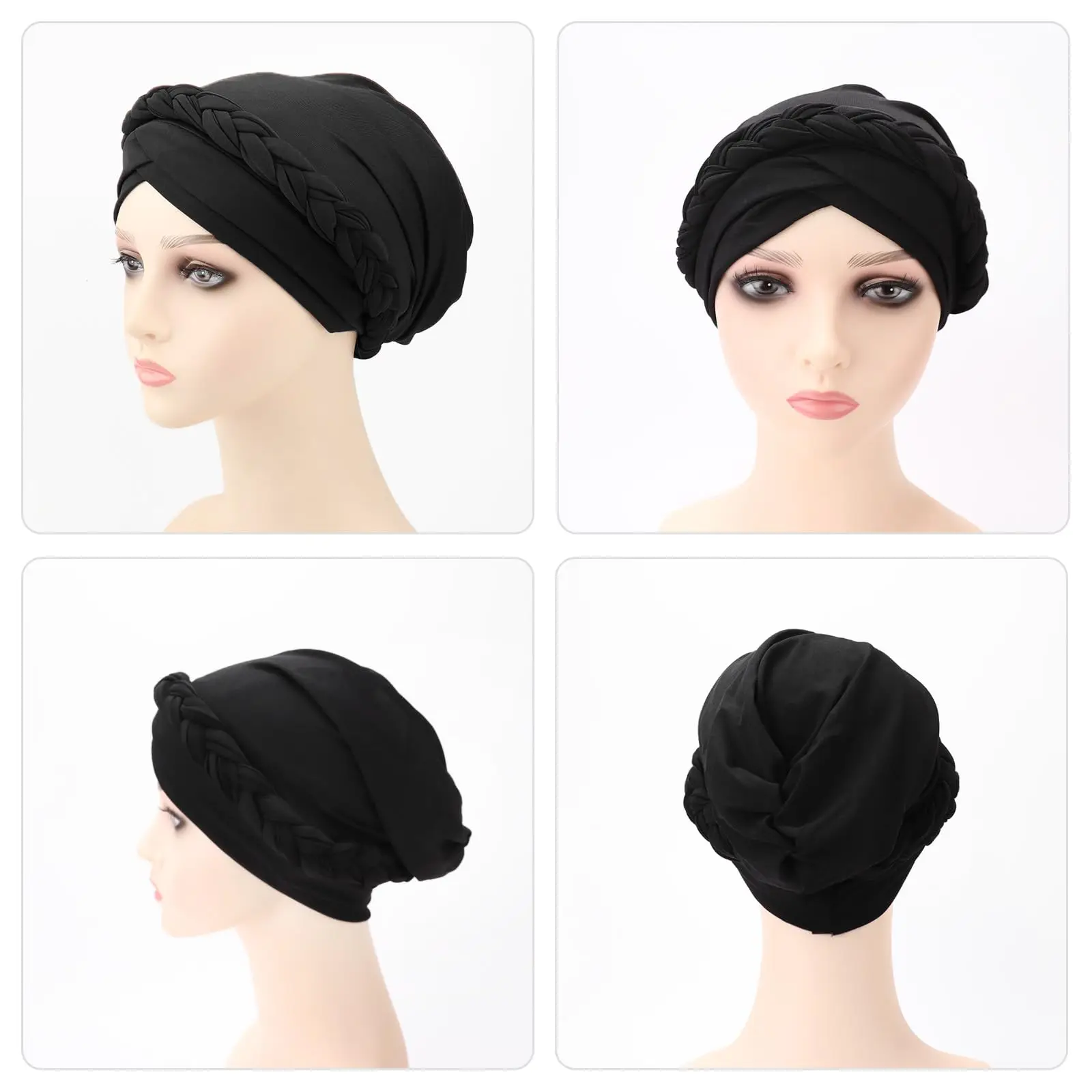 Muslim Hijab Turban Pre-Tied Twisted Hat Thread African Head Wraps for Black Women Chemo Cancer Cap Braid Hair Cover