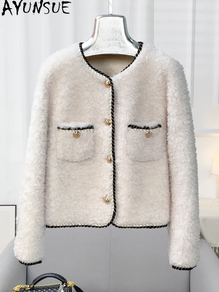 AYUNSUE 100% Naturalna Wełna Damska Kurtka Jesień Zima 2025 Kurtka z Jagnięcej Wełny Odzież Damska Eleganckie Okrycia Wierzchnie Ropa Para Mujer