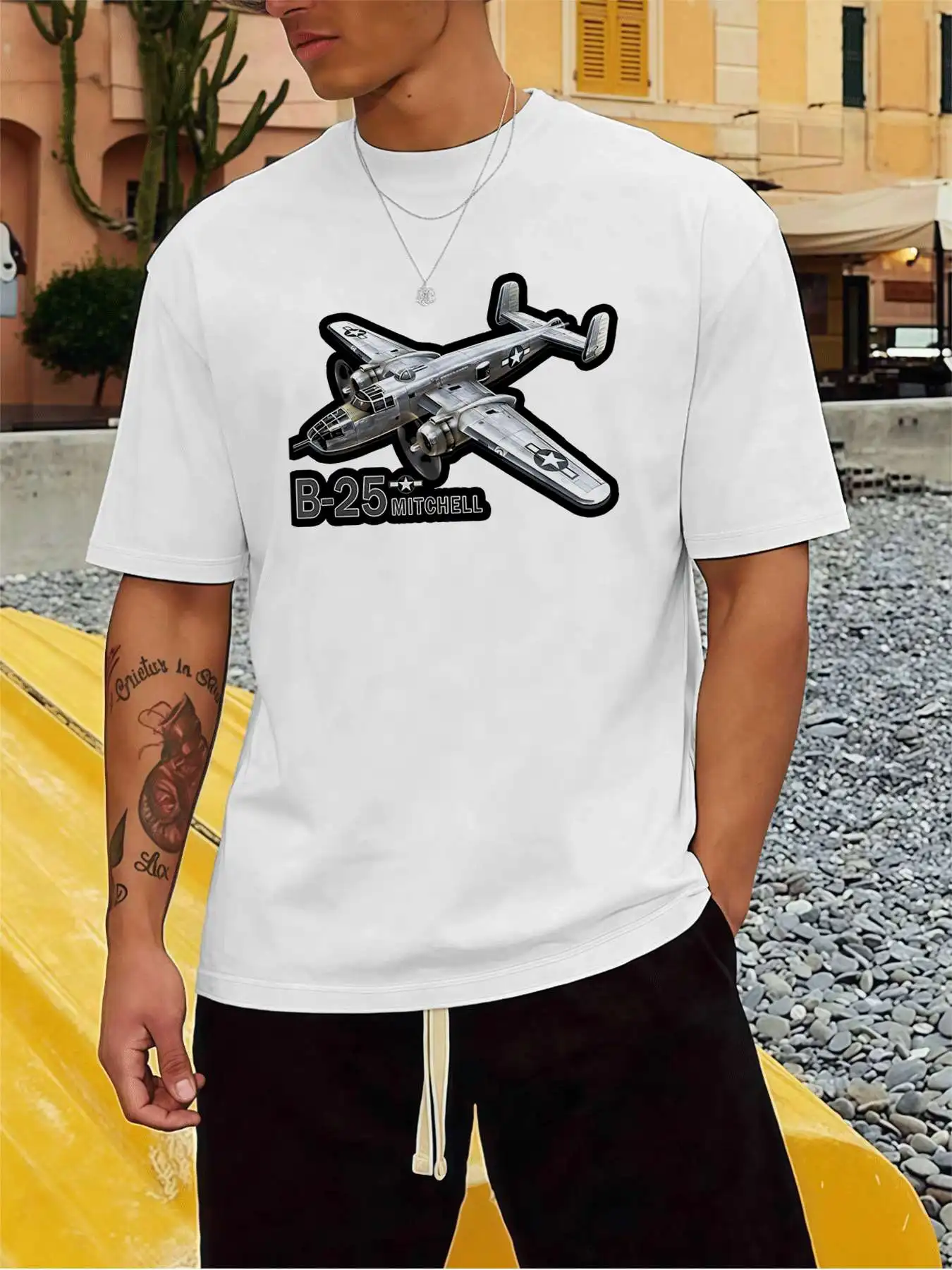 

B25 Mitchell Plane TShirt Men's 220gsm New Summer Casual Crew Neck Pure Cotton Short-Sleeved T-Shirt