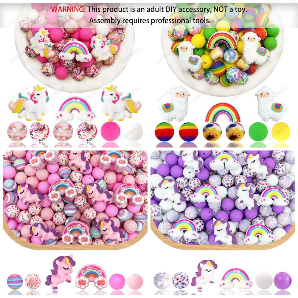 32Pcs Rainbow Animal Series Silicone Beads Set DIY Beaded Necklace Bracelet Decoration Pen Jewelry Pendant Etc. Holiday Birthday Gift