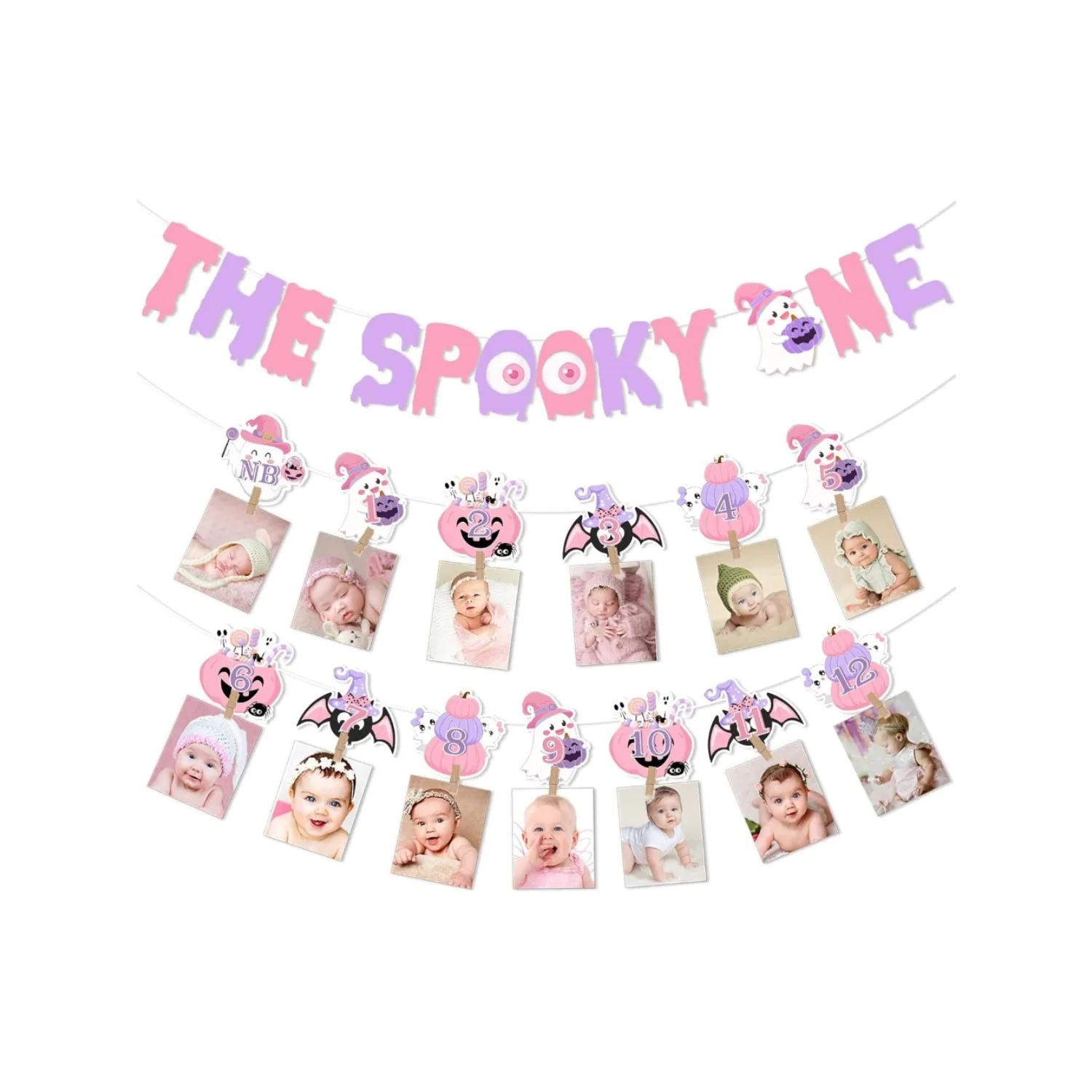 

Kreatwow Halloween Birthday Decorations for Girl Pink Purple The Spooky One Banner Photo Banner 1st Birthday Decoration