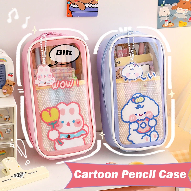 Kawaii Transparent Pencil Case Large Capacity Organizer Pen Box Korean Pouch for Girls Back to School Supplies Stationery