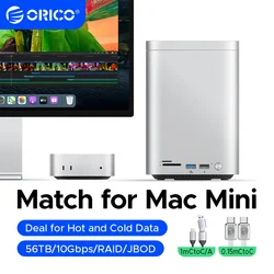 ORICO MiniTower Mac Mini M4 Dock M.2 SSD carcasa de disco duro de 3,5 pulgadas estación de acoplamiento tipo C sistema de almacenamiento híbrido de escritorio DAS