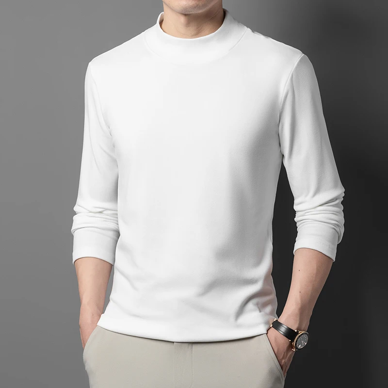 Neu eingetroffen: Herren Basic-Shirts mit Stehkragen, glatter Stoff, elastisch, langärmelig, Thermobasislayer für den täglichen Gebrauch – Detail 13