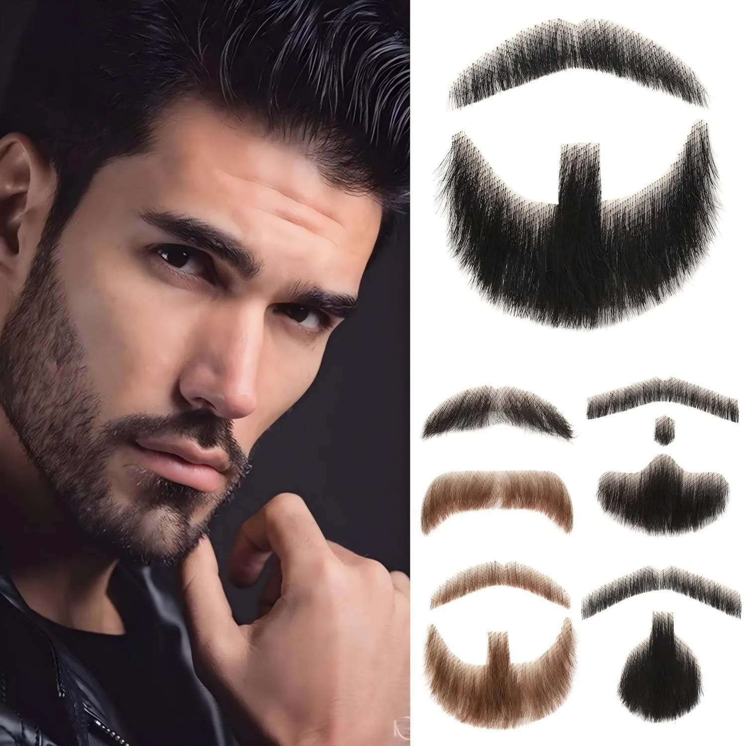 

Fake Beard for Adults Men Realistic Makeup Lace Invisible Handmade Artificial Beards for Makeup/Business Banquets/Parties etc