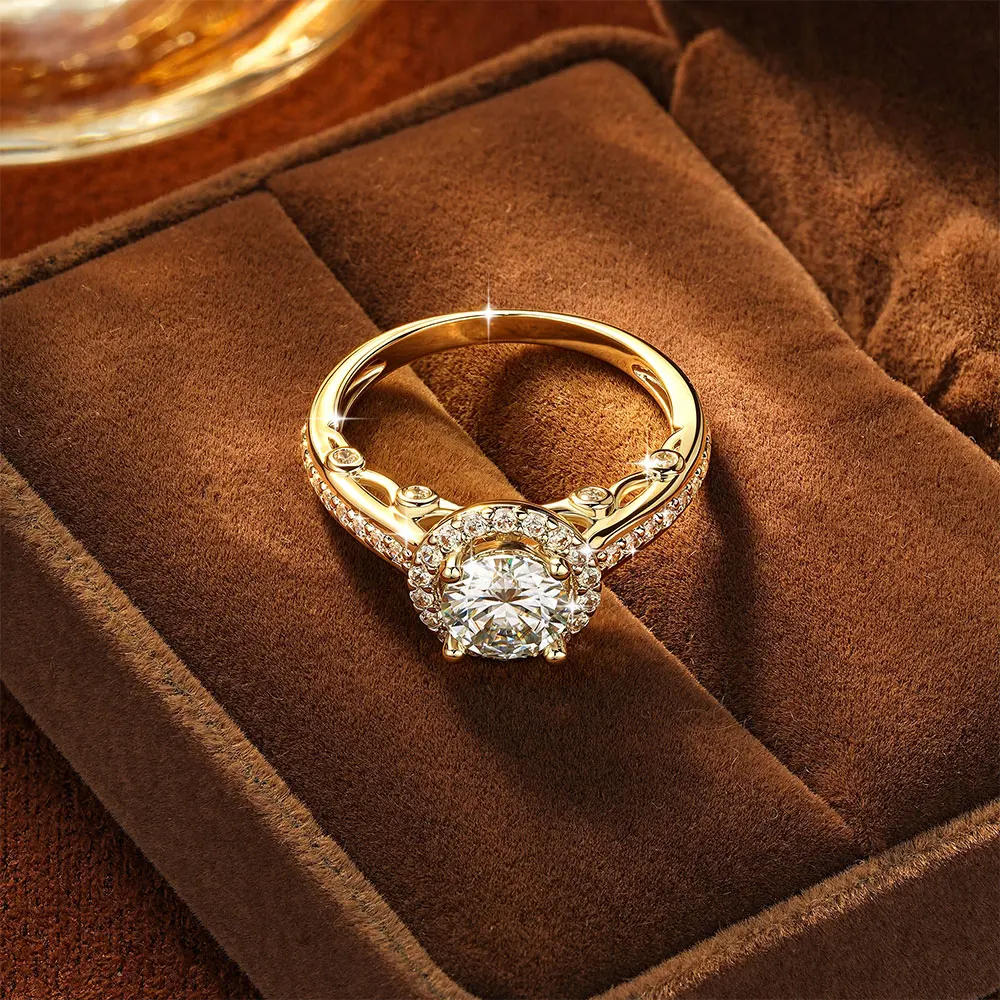 Lnkry Certified Moissanite Halo Engagement Ring Sparkling 6.5MM Lab Diamond Wedding Rings for Women Bridal Fine Jewely Gift 2