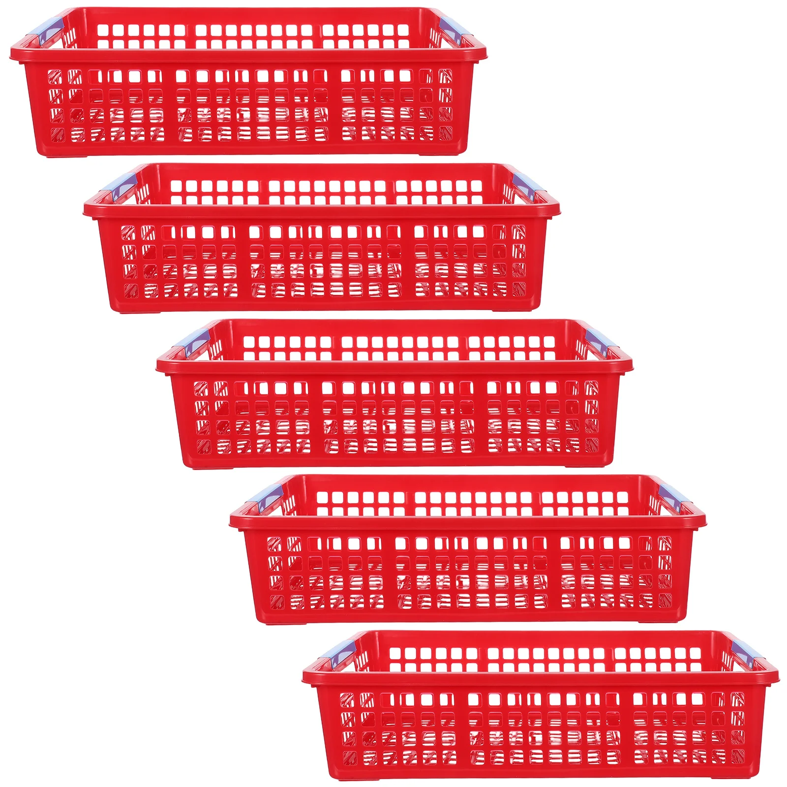 

5pcs Plastic Storage Basket Red Desktop Organizing Bin For Classroom Office Home Stackable A4 File Fruit Snack Bread Storage