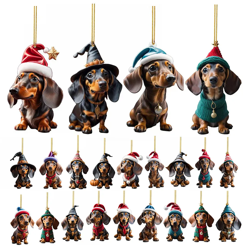 Christmas Cartoon Cute Dog Pendant Xmas Tree Drop Ornaments Decoration Kids Gifts Window Car Backpack for Home Office Decoration