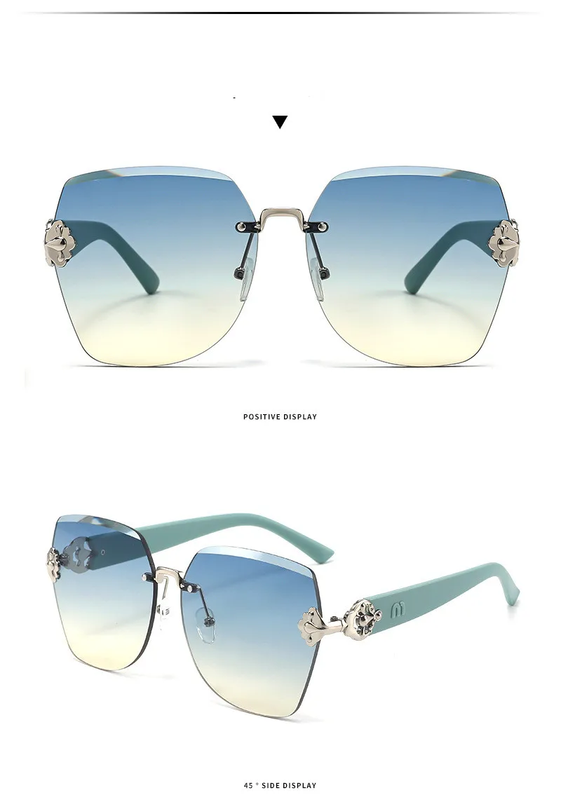 2025 Neue Große Rahmenlose Luxus-Sonnenbrille für Damen UV-Schutz Modische Kleine Sonnenbrille (DS-2402) – Detail 12