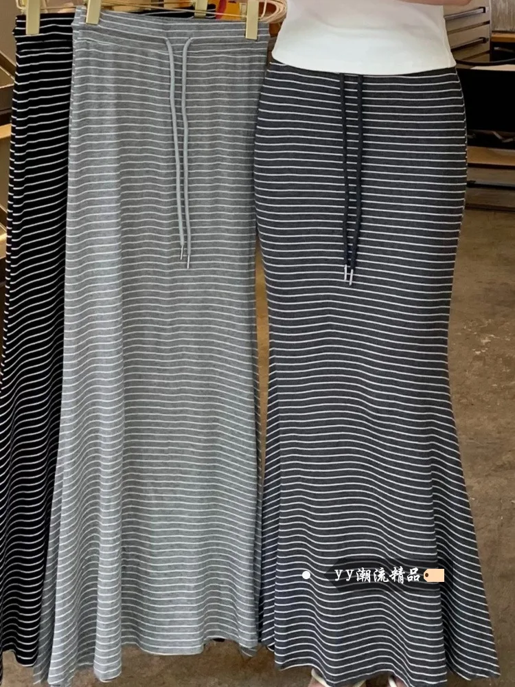 

Ele High Waist Striped Wrap around Skirt Women's Faion Slimming Fi Tail Long Skirt Casual Sle Ci Commute