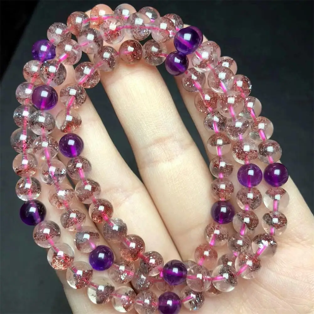 6.5MM Natural Super Seven Quartz Triple Circle Bracelet Women Charm Strand Bangles Yoga Energy Wrist Jewelry 1PCS