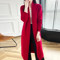 Autumn Winter New Thick Long Sweater Women's Stand Up Collar Knitted Cardigan Fashion Korean Jacket Warm Women's Clothing Luxury