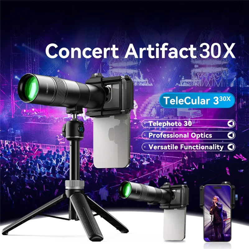 

IDUD APL-T30X Phone Telephoto Lens HD Internal Focus With Tripod 30X Telephoto Lens For Concert Telephoto Photography