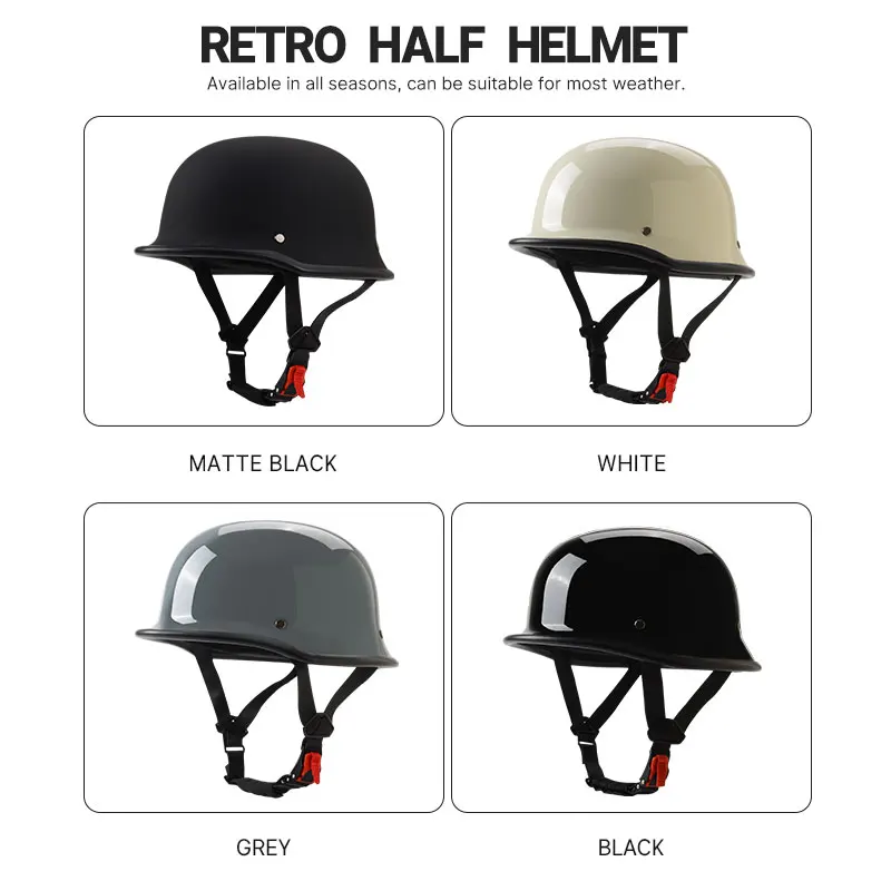 Bright German Style Motorcycle Half Vintage Helmet Casco Moto Motorcycle Open Face Helmet Biker Pilot DOT Certification S-XXXXL