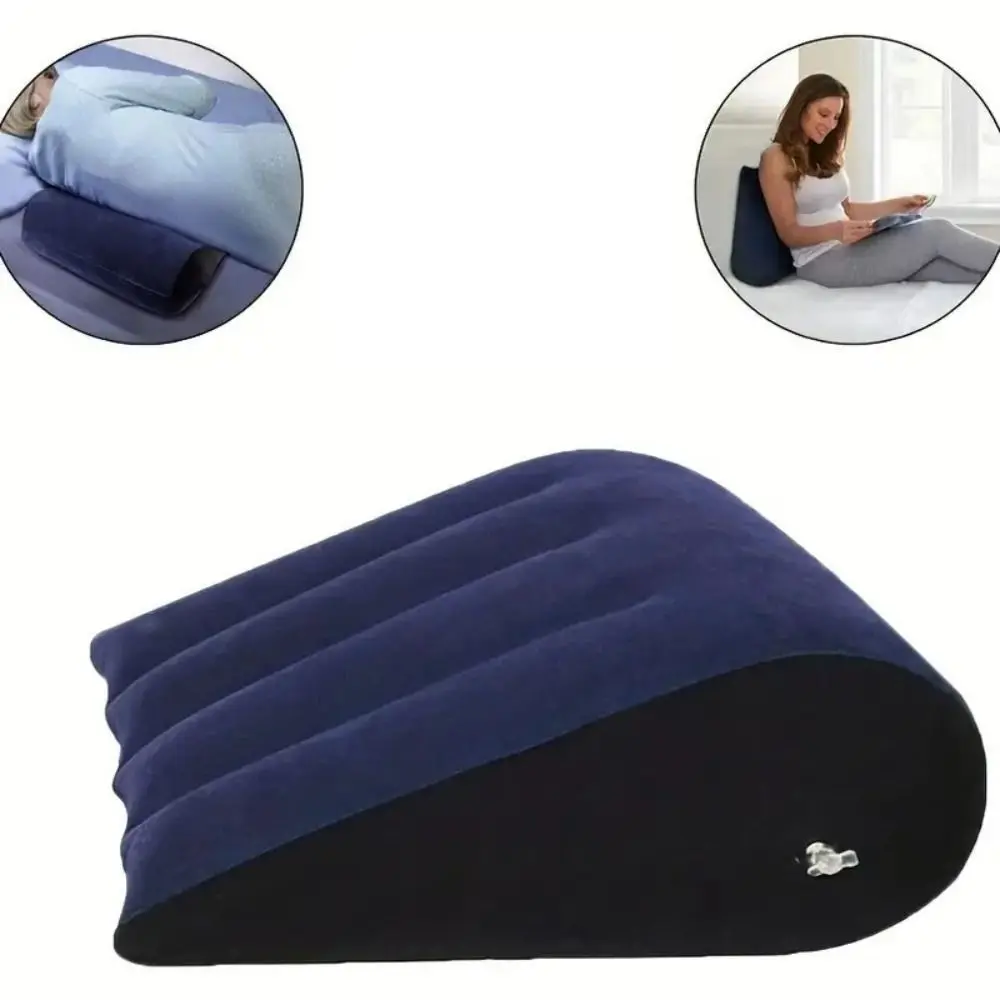 PVC-Beflockungs-Silikonkissen, blau + schwarz, dreieckiges Zylinderkeil, aufblasbares Kissen, weiches aufblasbares Relax-Kissen für Zuhause